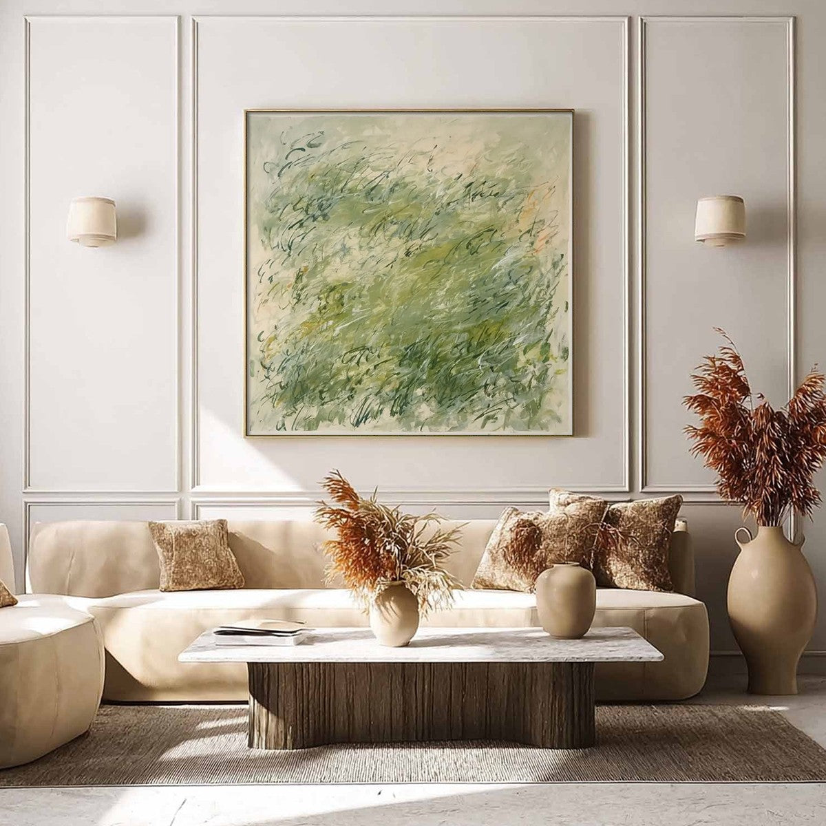 FIELD BREEZE: Minimalist Abstract Green Landscape Oil Painting - Image 5