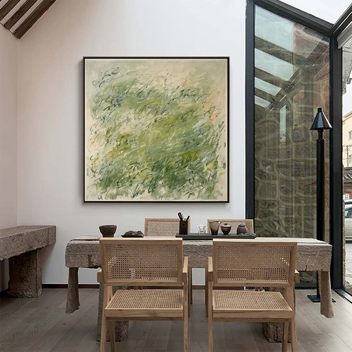 FIELD BREEZE: Minimalist Abstract Green Landscape Oil Painting - Image 9