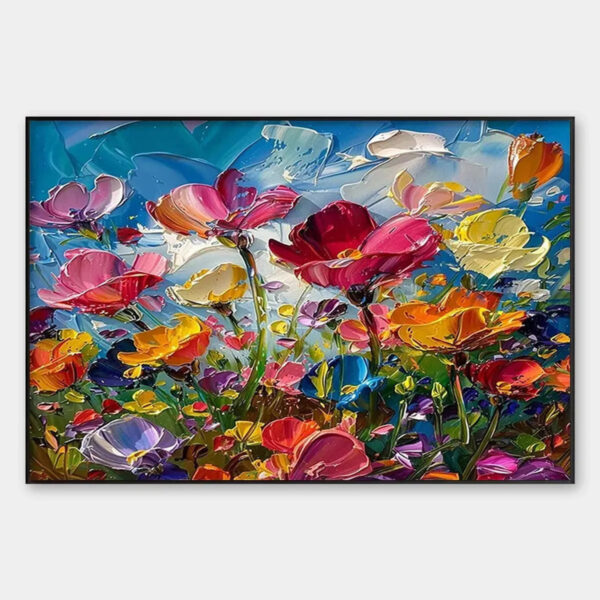 FIELD OF DREAMS: Textured Floral Painting, Impasto Wall Art, Horizontal Canvas, Wildflower Decor
