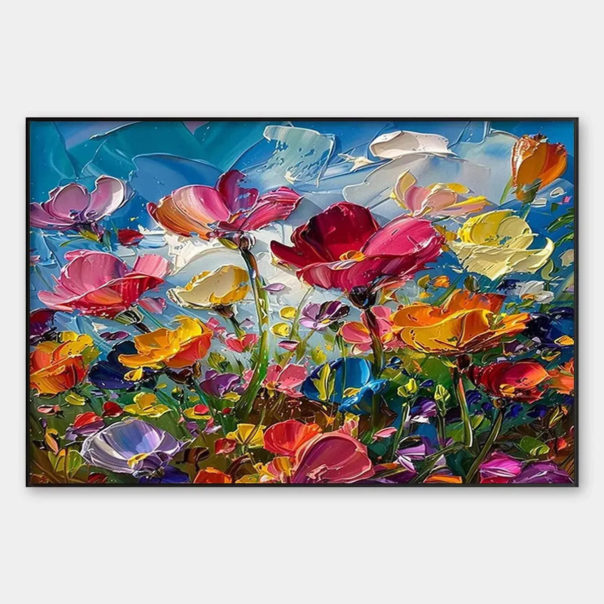 FIELD OF DREAMS: Textured Floral Painting, Impasto Wall Art, Horizontal Canvas, Wildflower Decor