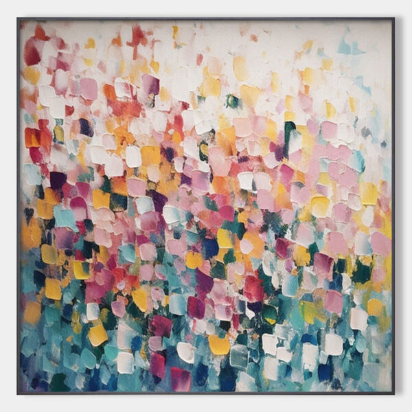 FIELD OF DREAMS: Square Abstract Impasto Painting, Textured Wall Art, Colorful, Living Room, Bedroom
