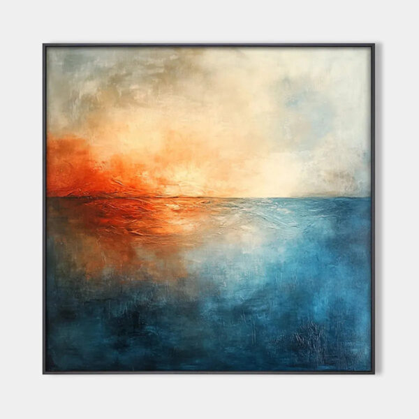 FIERY EMBRACE: Abstract Ocean Sunset Oil Painting