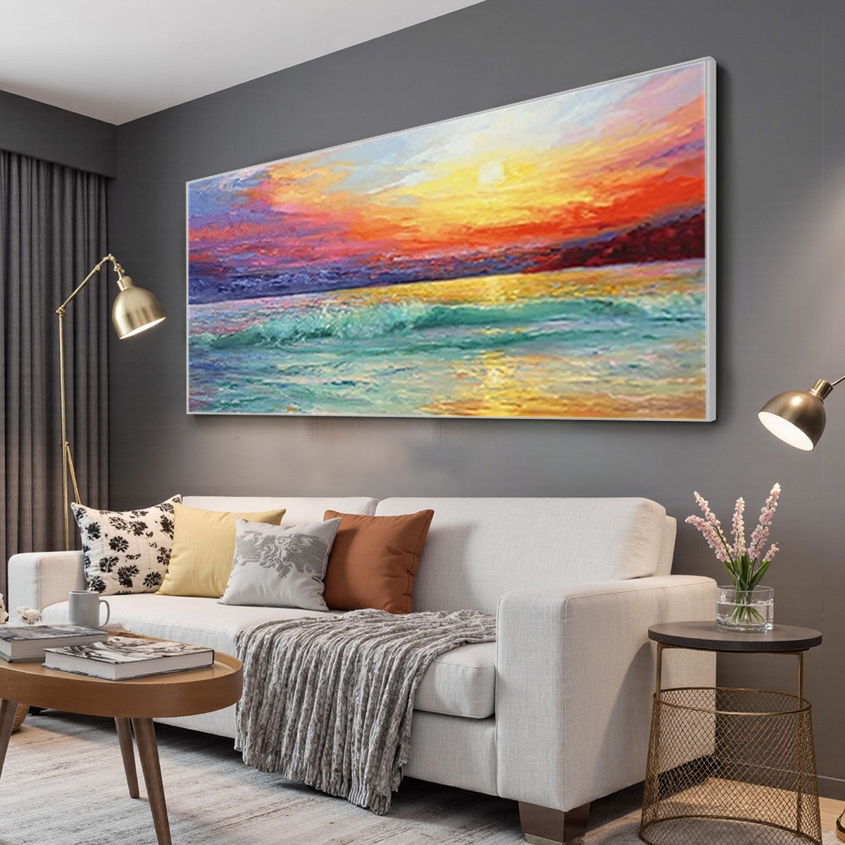 FIERY KISS: Coastal Sunset Oil Painting - Image 4