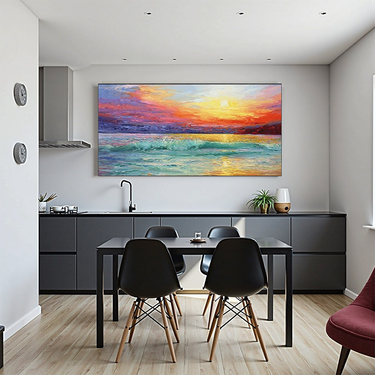 FIERY KISS: Coastal Sunset Oil Painting - Image 6