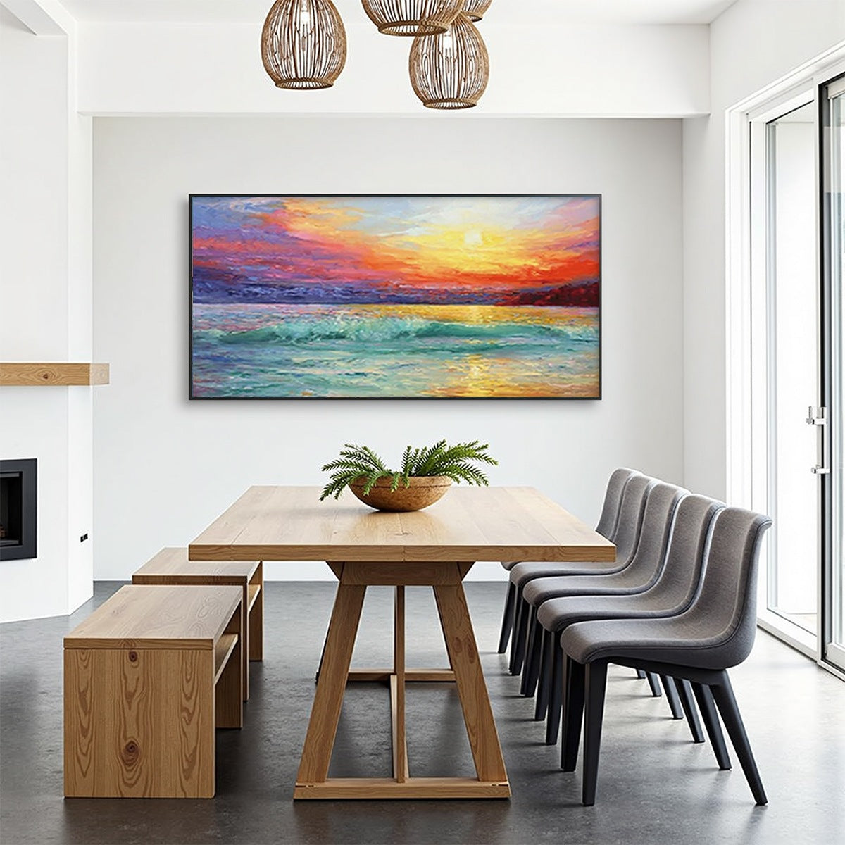 FIERY KISS: Coastal Sunset Oil Painting - Image 7
