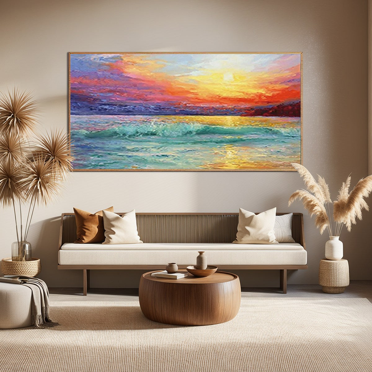 FIERY KISS: Coastal Sunset Oil Painting - Image 2