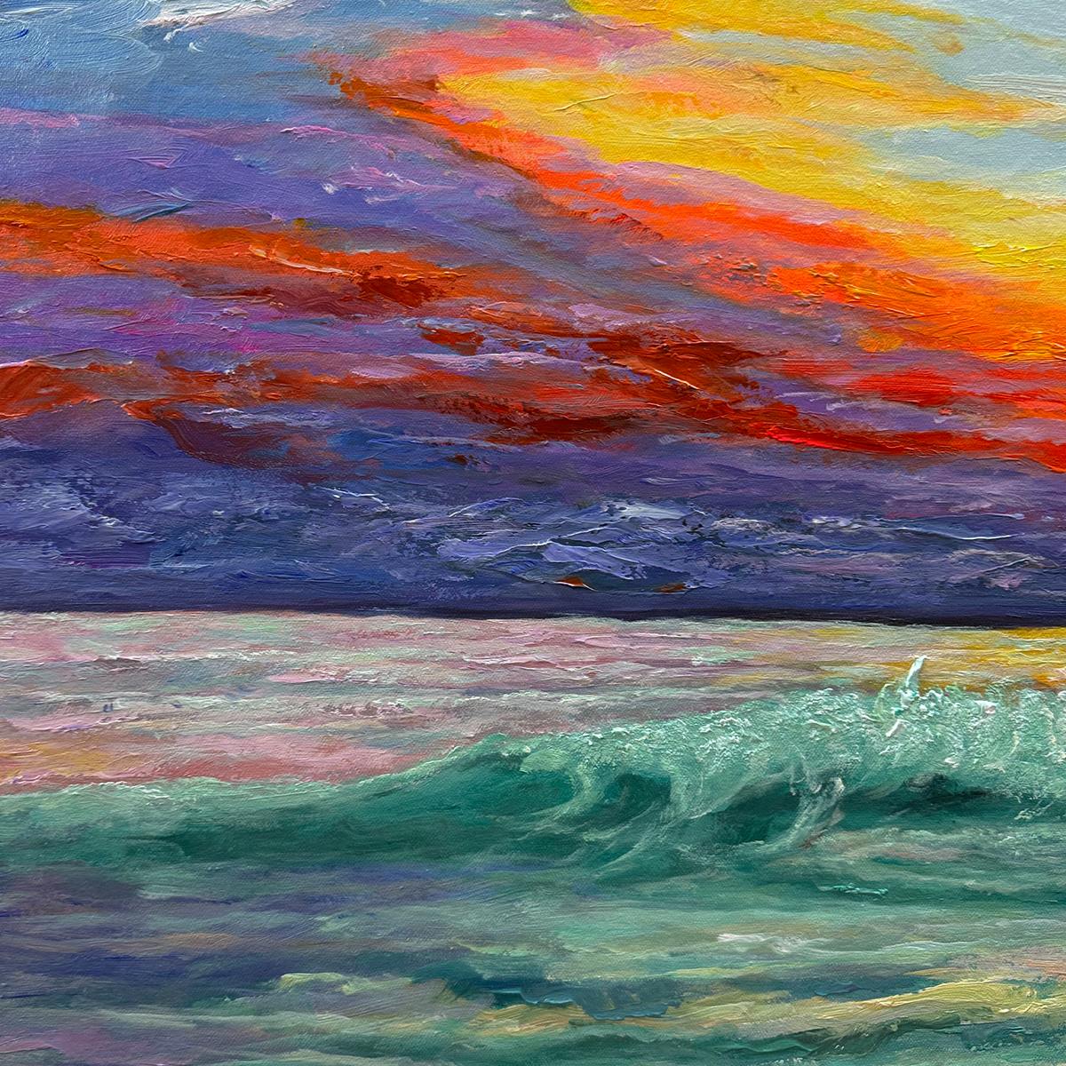 FIERY KISS: Coastal Sunset Oil Painting - Image 5