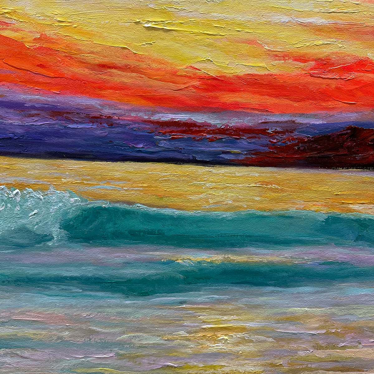 FIERY KISS: Coastal Sunset Oil Painting - Image 3