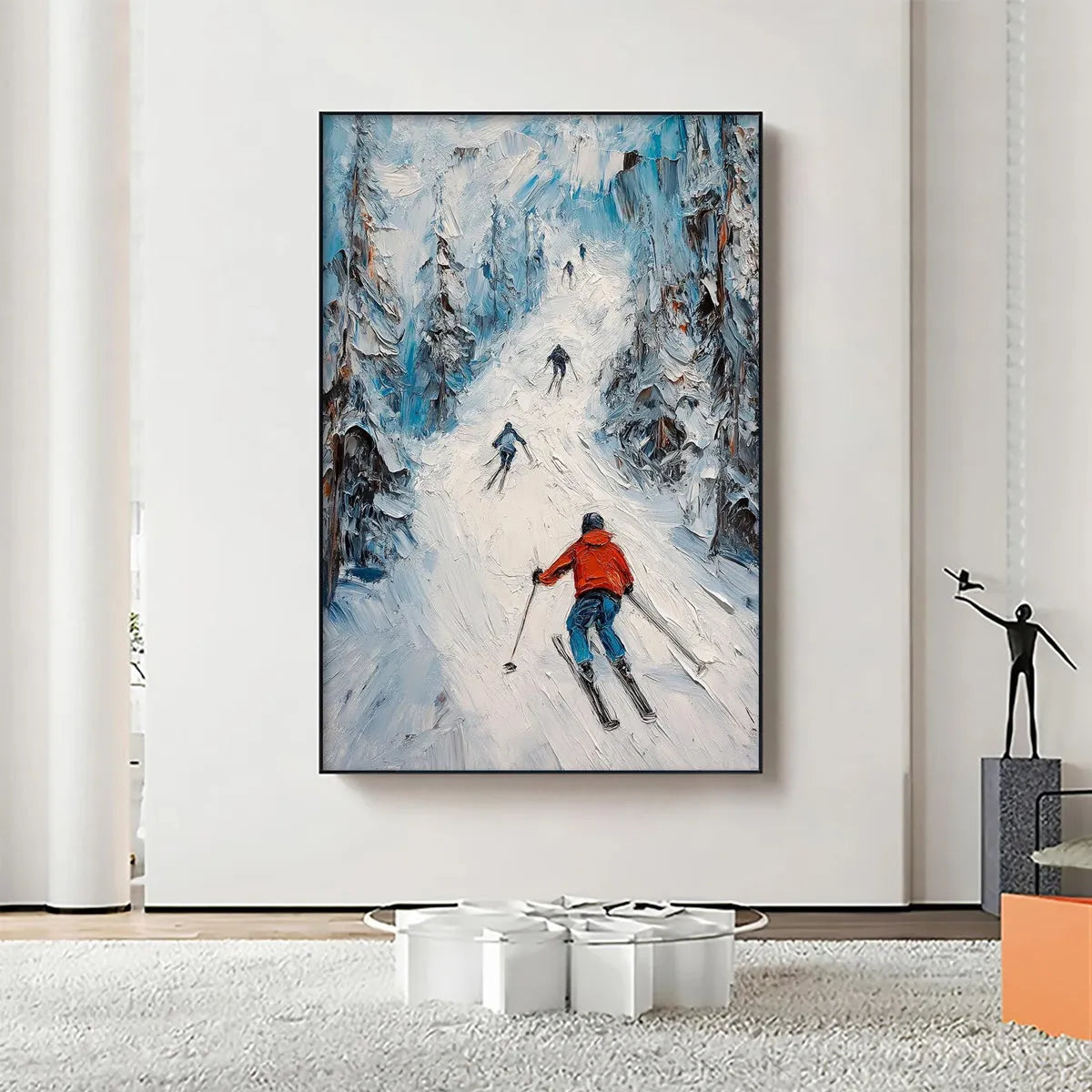 FIRST RUN: Textured Impasto Skiing Painting on Vertical Canvas - Image 7
