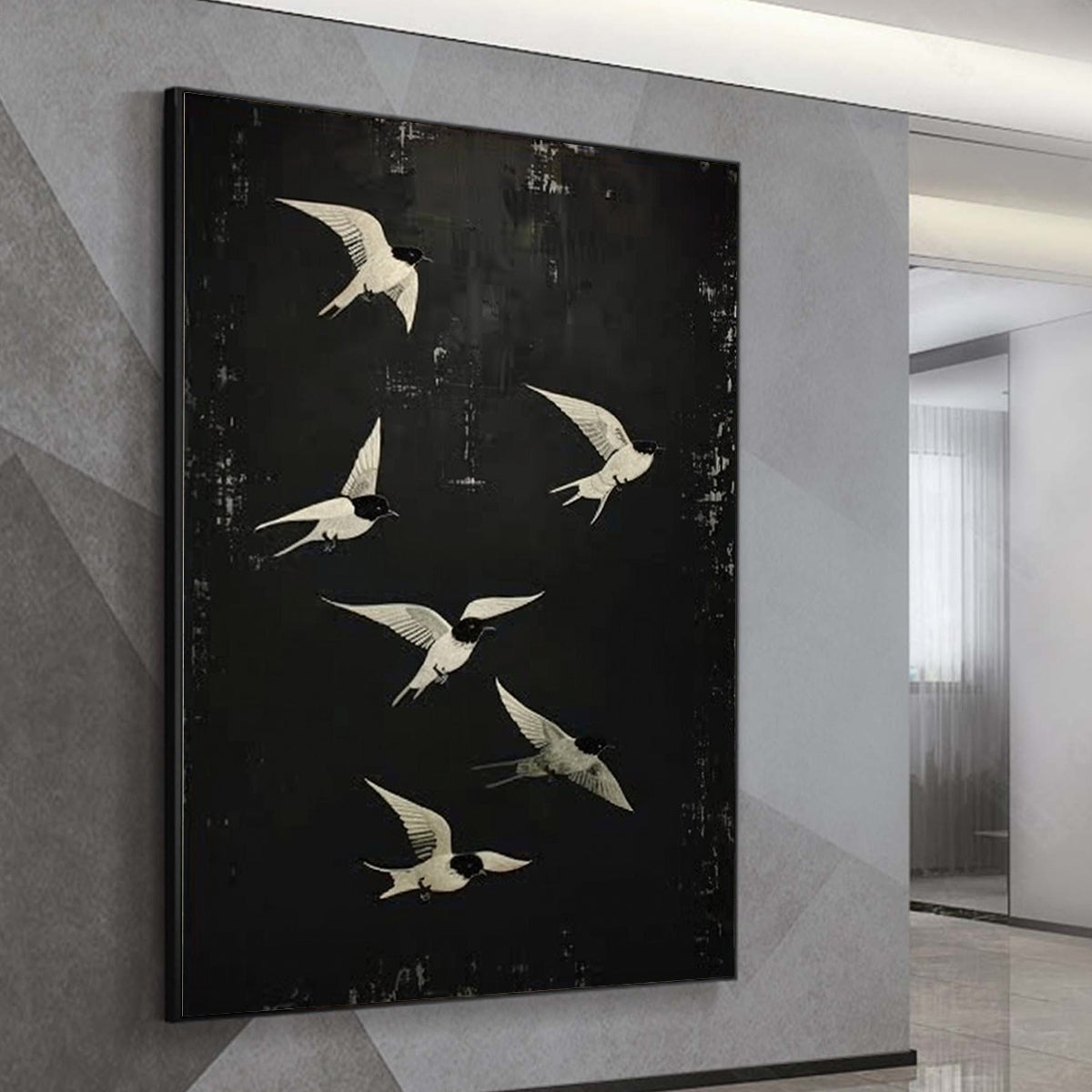 FLIGHT: Minimalist Birds in Flight Oil Painting - Image 4