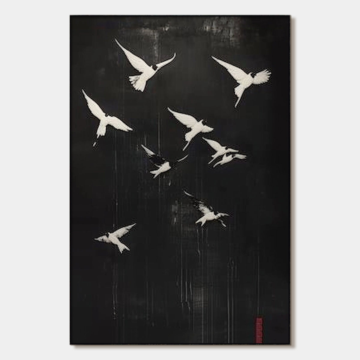 FLIGHT OF DREAMS: Minimalist Birds on Black Oil Painting