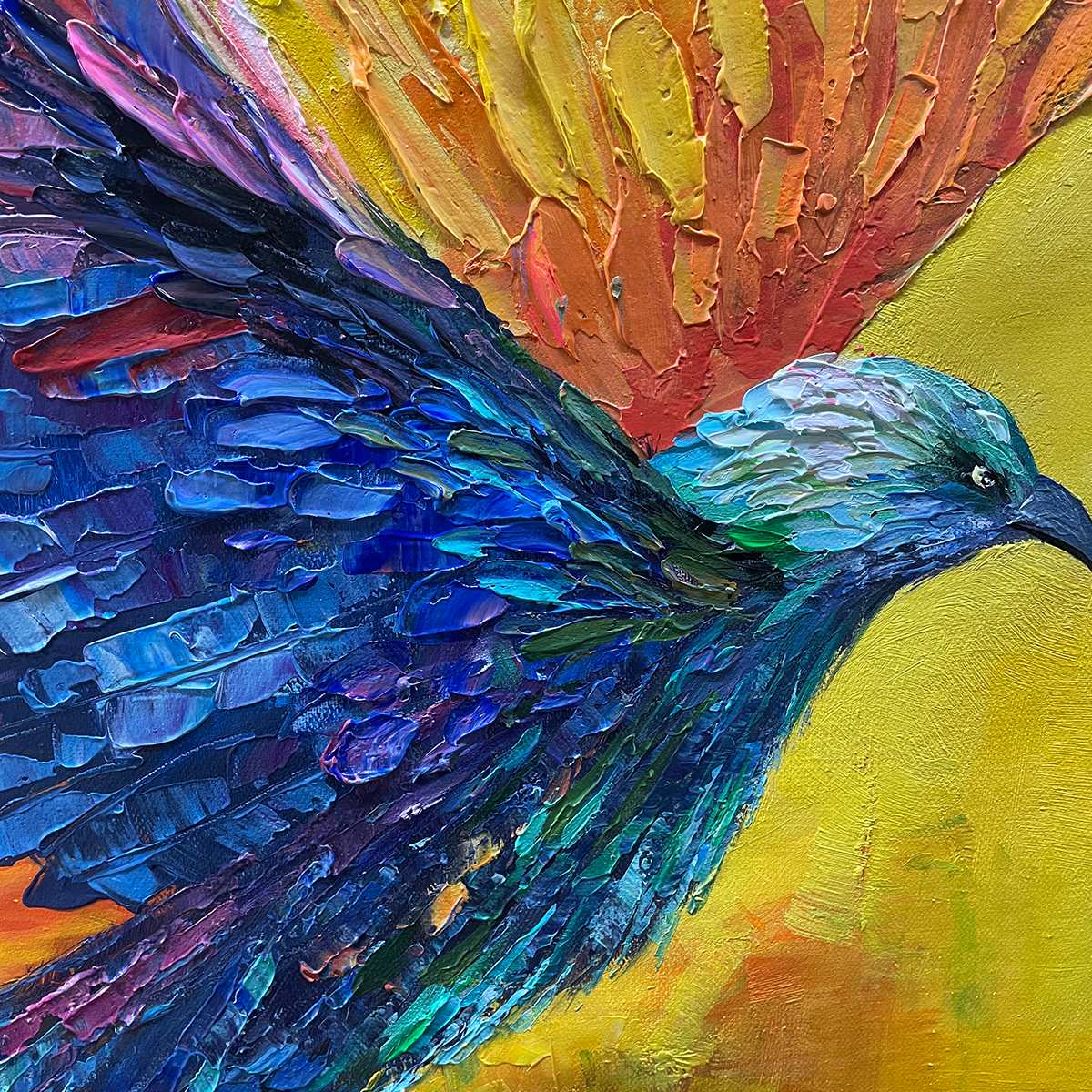 FLIGHT OF FANCY: Textured Impasto Bird Oil Painting - Image 3