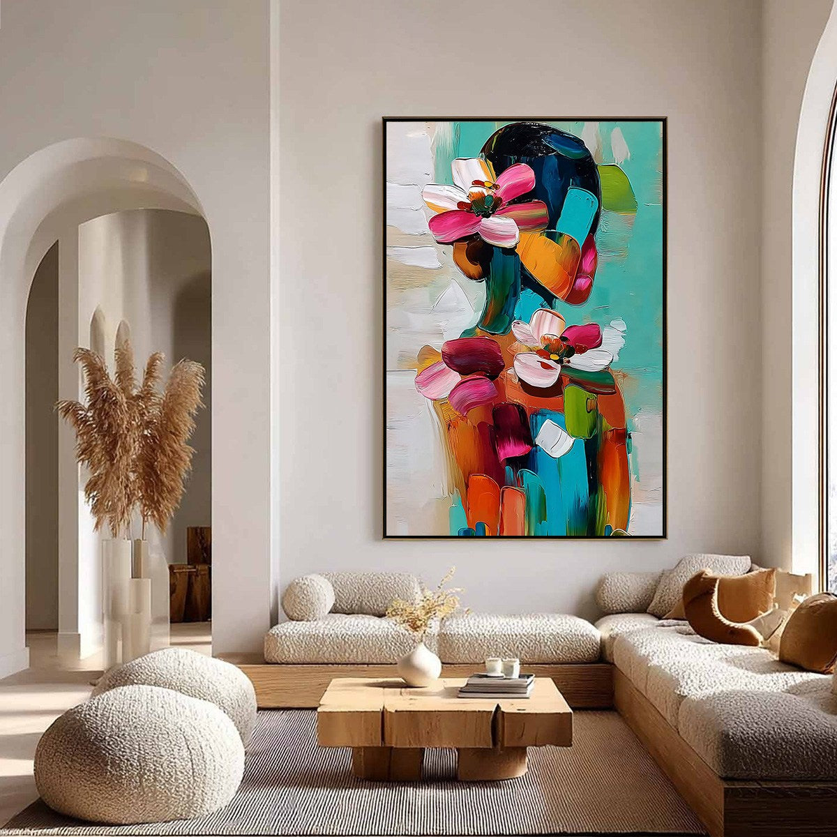 FLORAL ASCENSION: Colorful Abstract Floral Portrait Impasto Oil Painting - Image 4