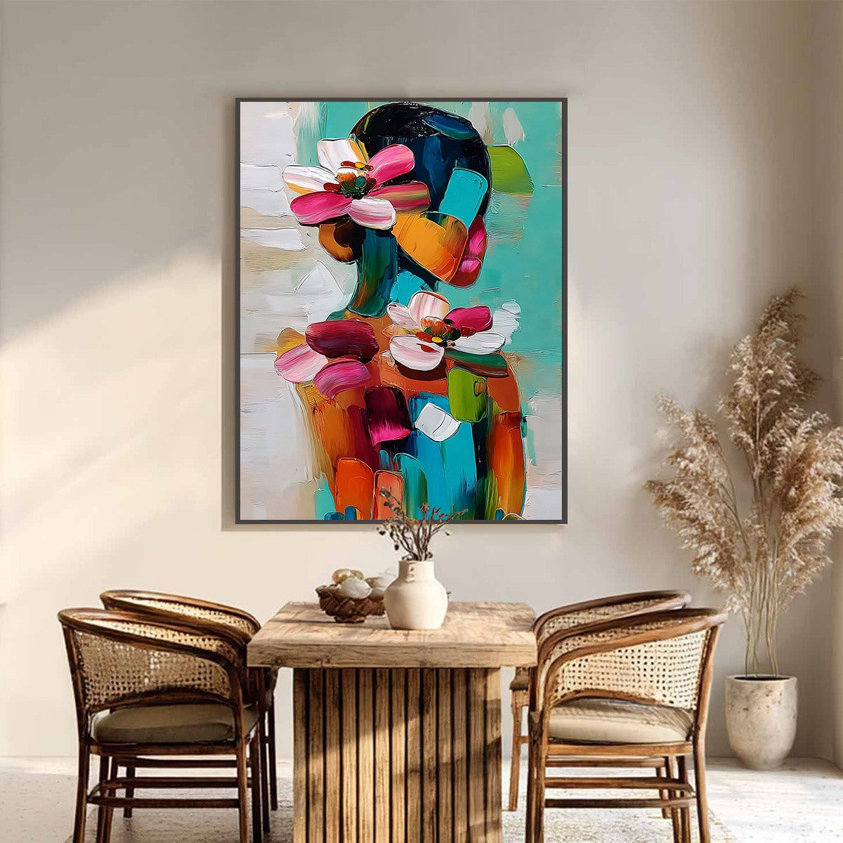 FLORAL ASCENSION: Colorful Abstract Floral Portrait Impasto Oil Painting - Image 6