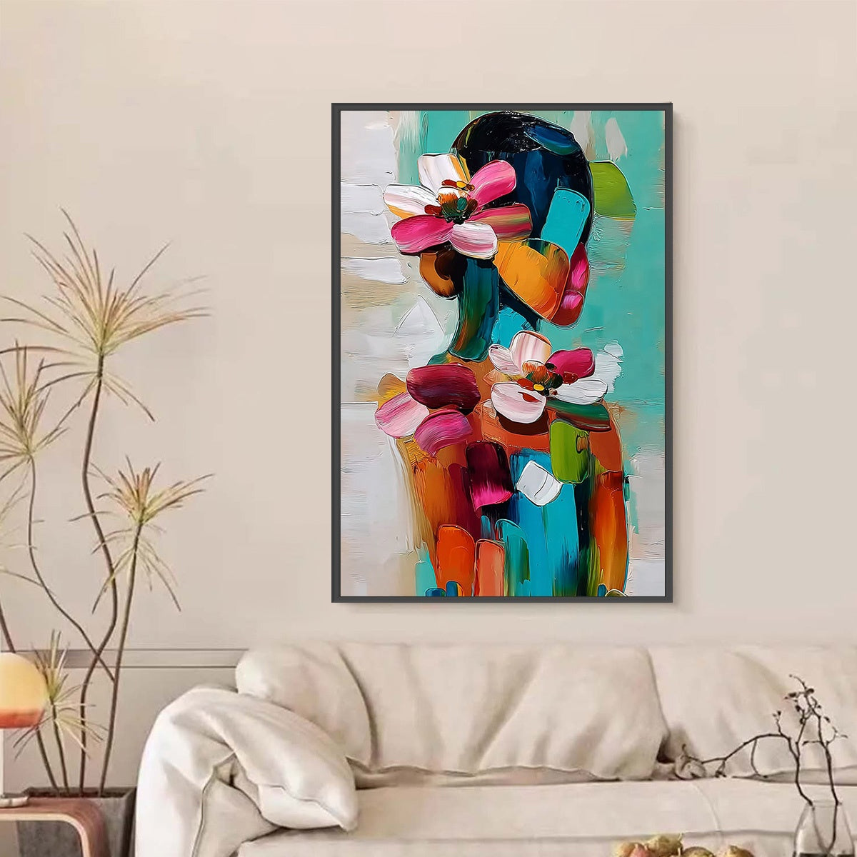 FLORAL ASCENSION: Colorful Abstract Floral Portrait Impasto Oil Painting - Image 2