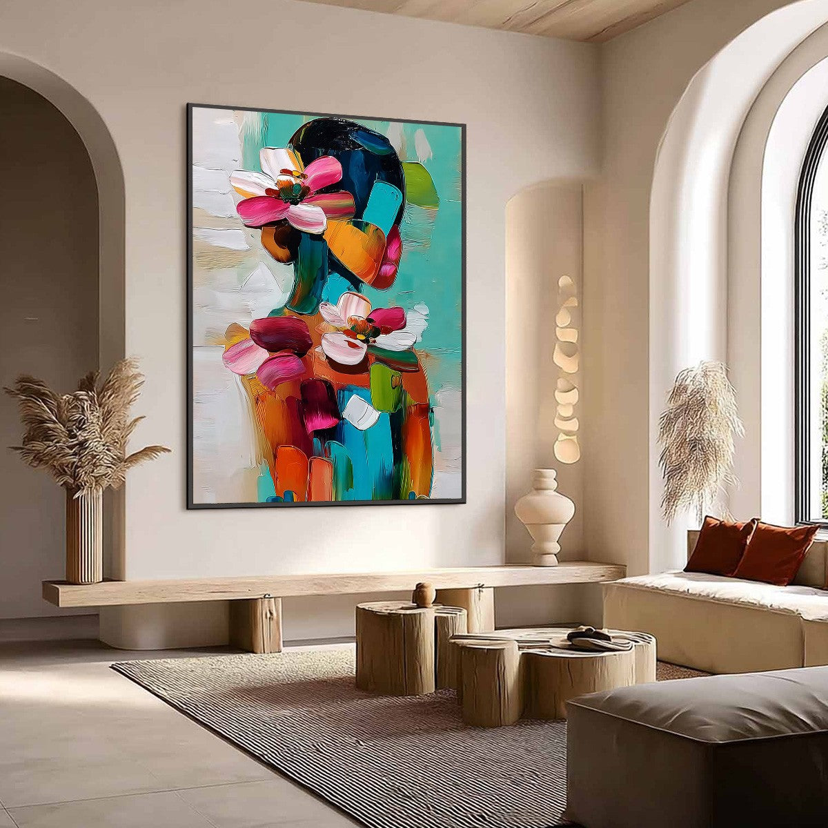 FLORAL ASCENSION: Colorful Abstract Floral Portrait Impasto Oil Painting - Image 7
