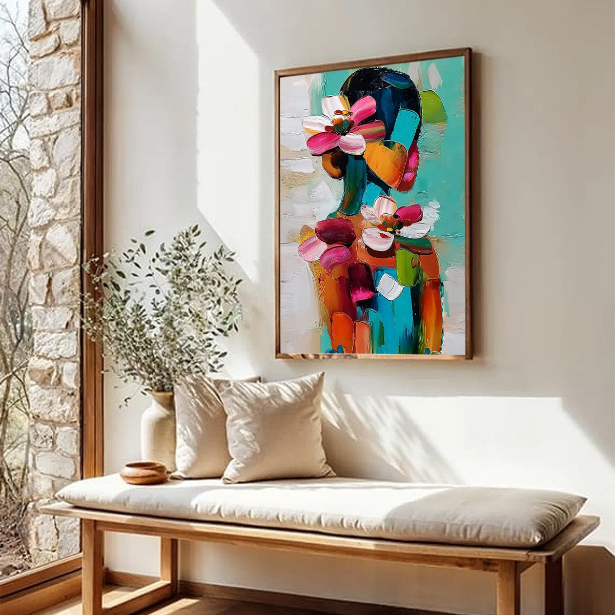 FLORAL ASCENSION: Colorful Abstract Floral Portrait Impasto Oil Painting - Image 8