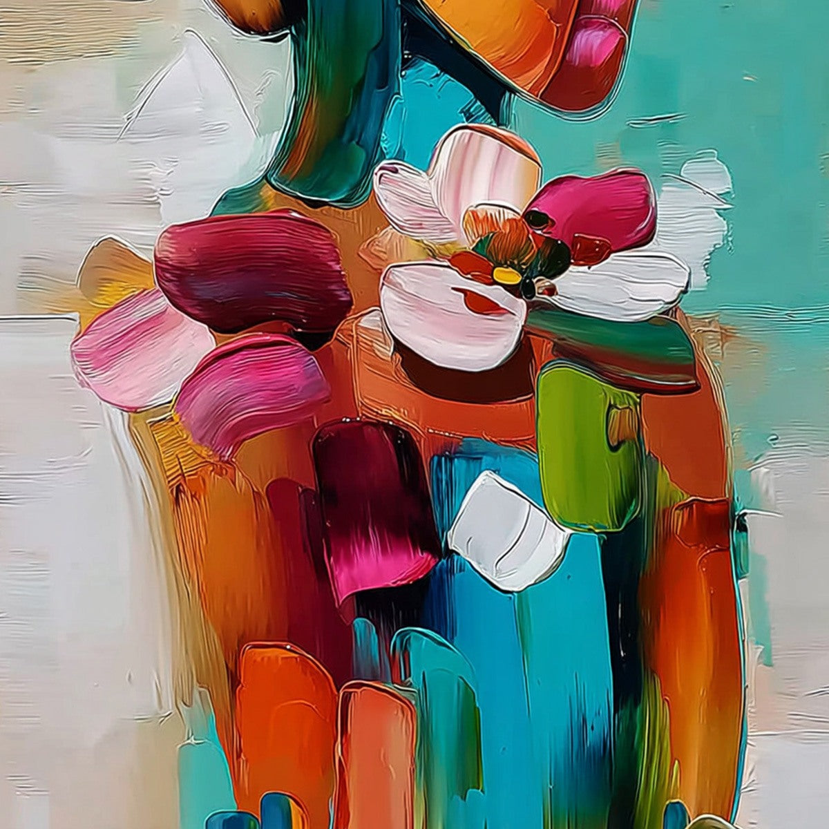 FLORAL ASCENSION: Colorful Abstract Floral Portrait Impasto Oil Painting - Image 5