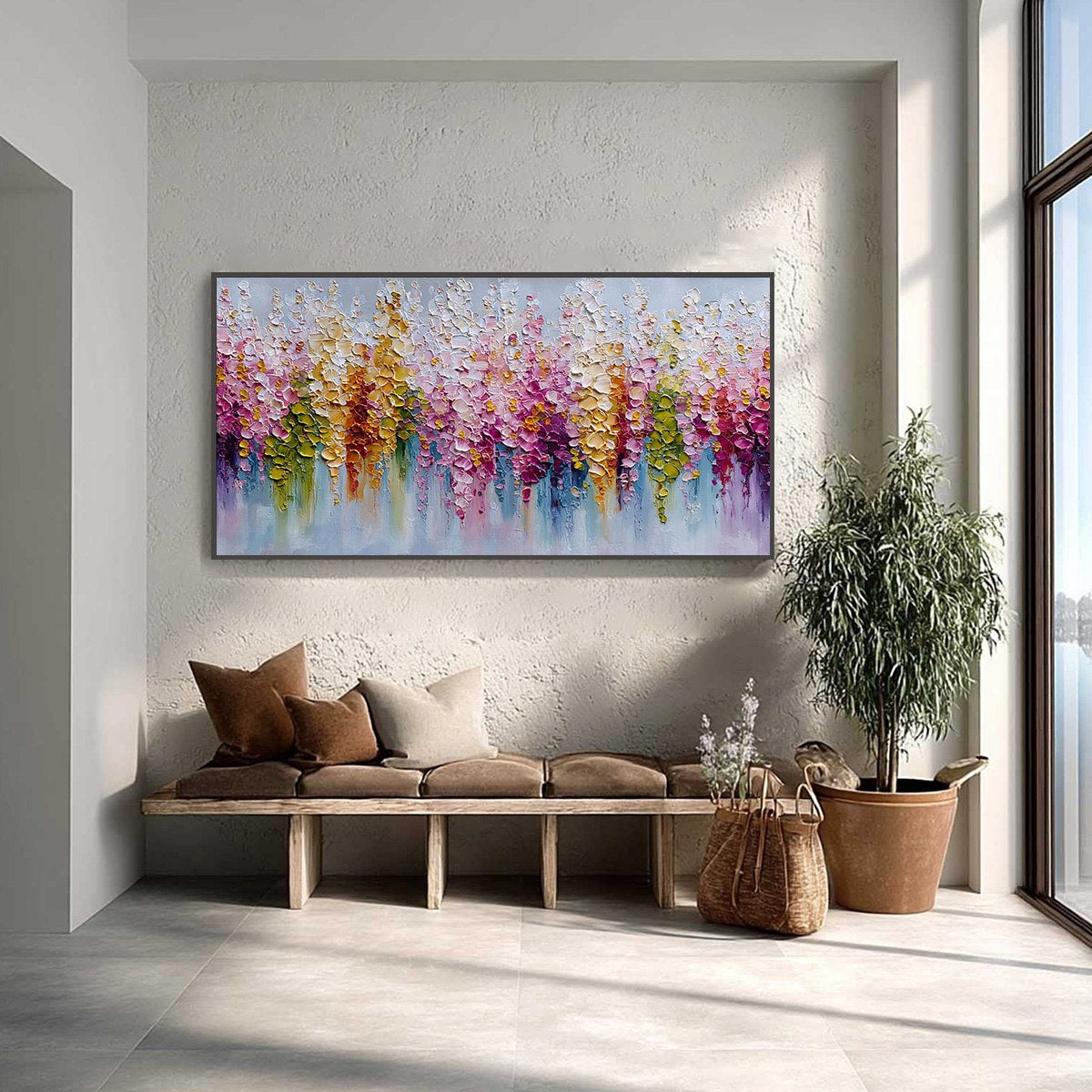 FLORAL CASCADE: Colorful Abstract Floral Impasto Palette Knife Painting - Image 2