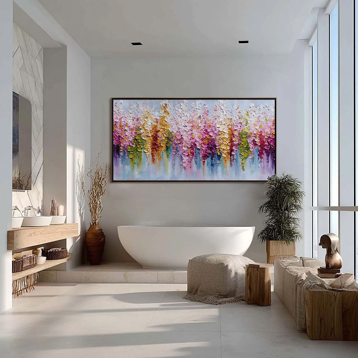 FLORAL CASCADE: Colorful Abstract Floral Impasto Palette Knife Painting - Image 4