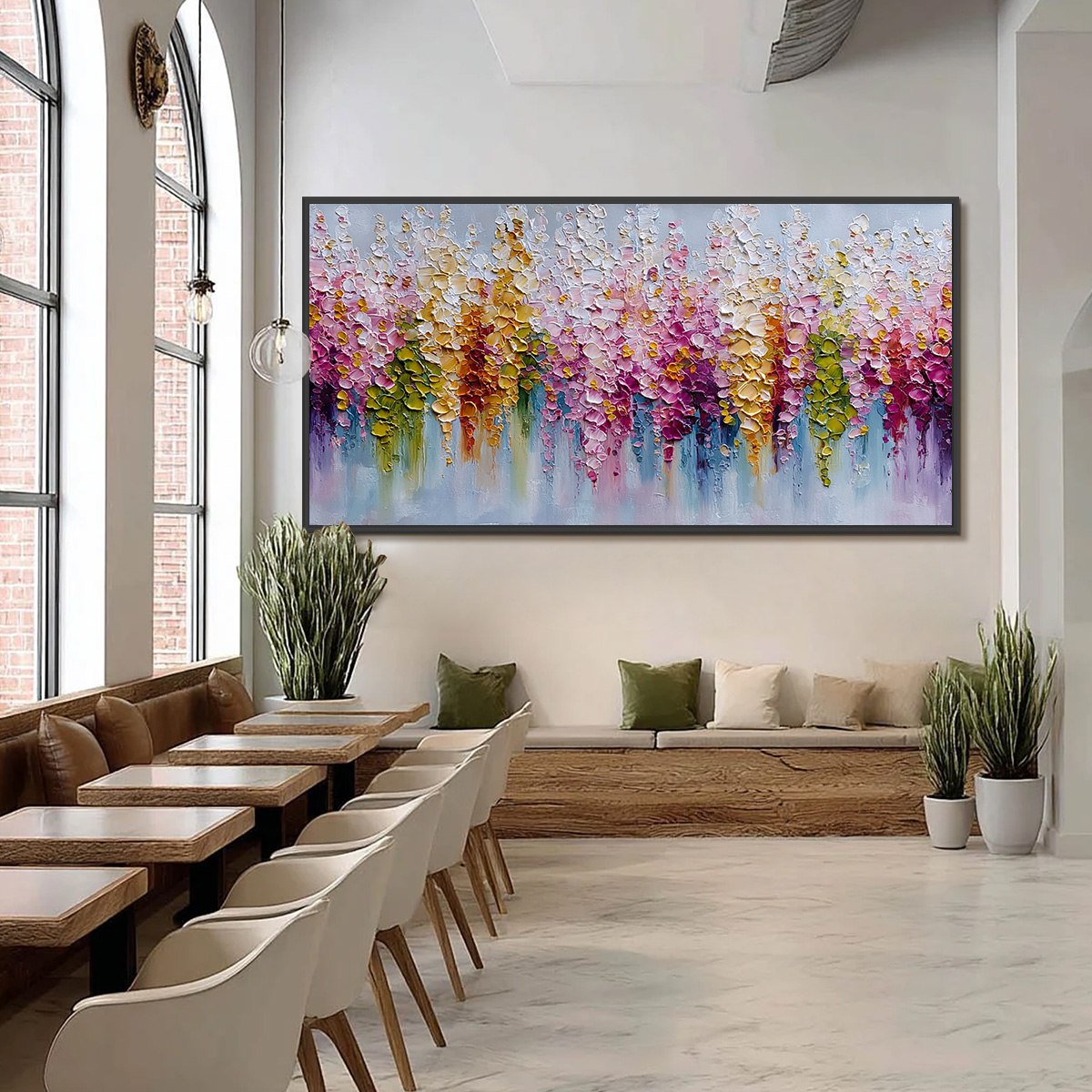 FLORAL CASCADE: Colorful Abstract Floral Impasto Palette Knife Painting - Image 6