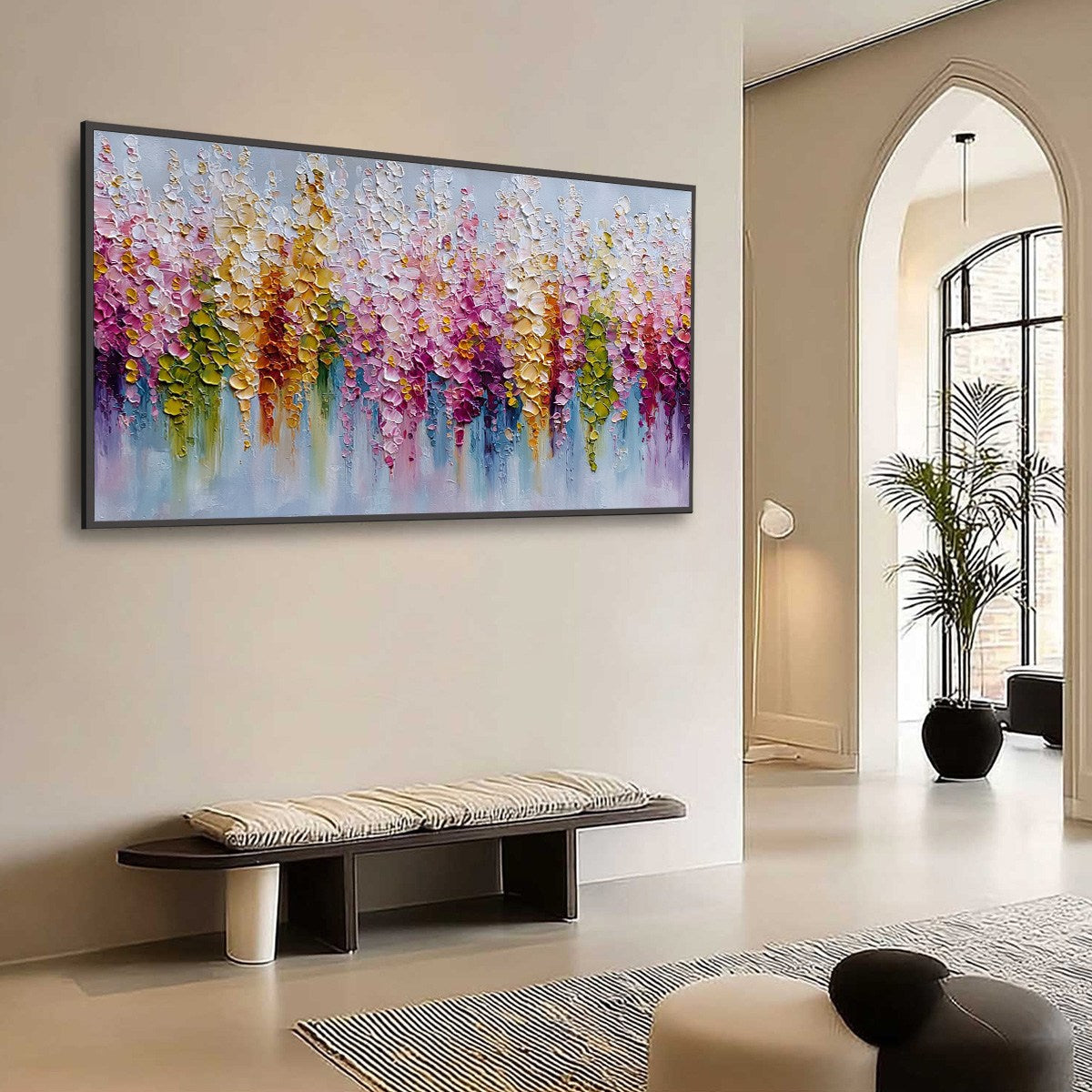FLORAL CASCADE: Colorful Abstract Floral Impasto Palette Knife Painting - Image 7