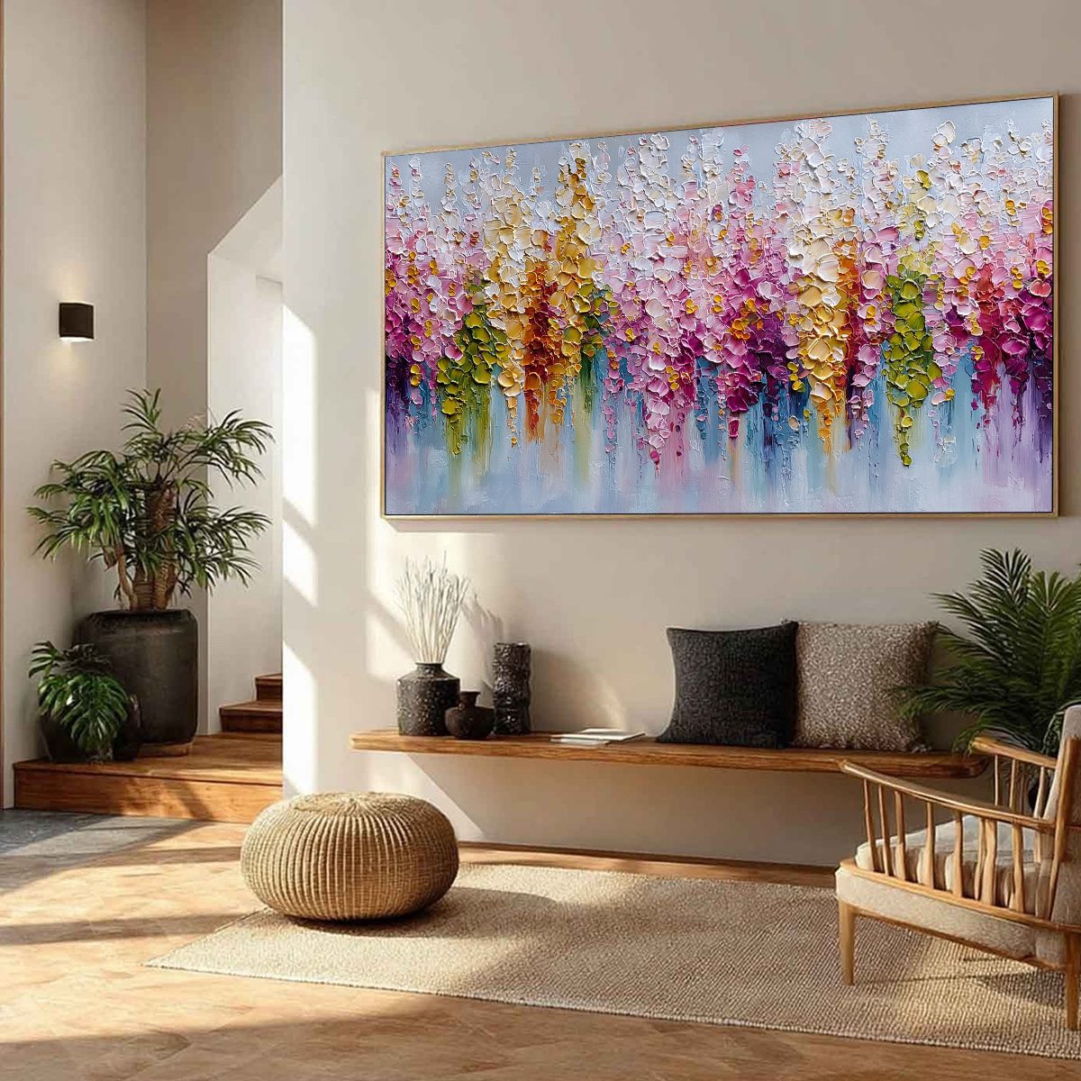 FLORAL CASCADE: Colorful Abstract Floral Impasto Palette Knife Painting - Image 8