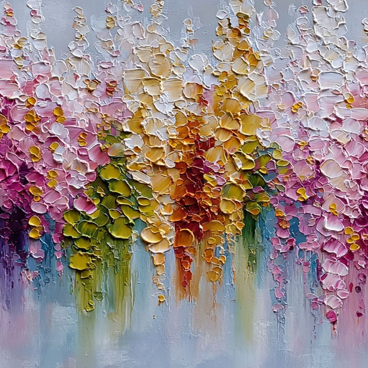 FLORAL CASCADE: Colorful Abstract Floral Impasto Palette Knife Painting - Image 3
