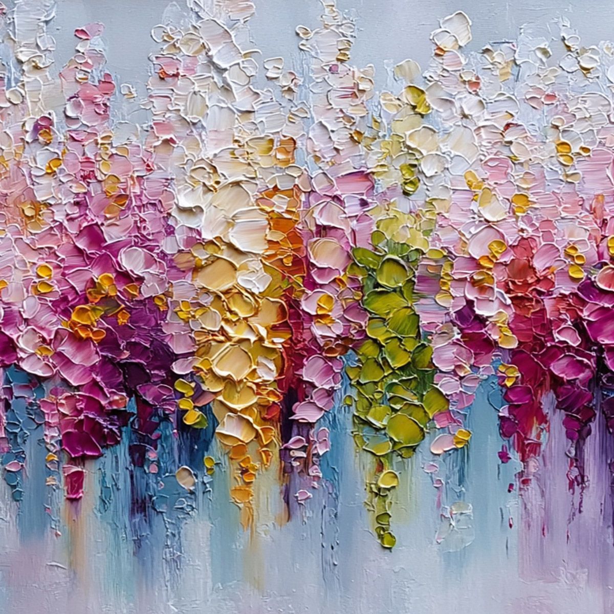 FLORAL CASCADE: Colorful Abstract Floral Impasto Palette Knife Painting - Image 5