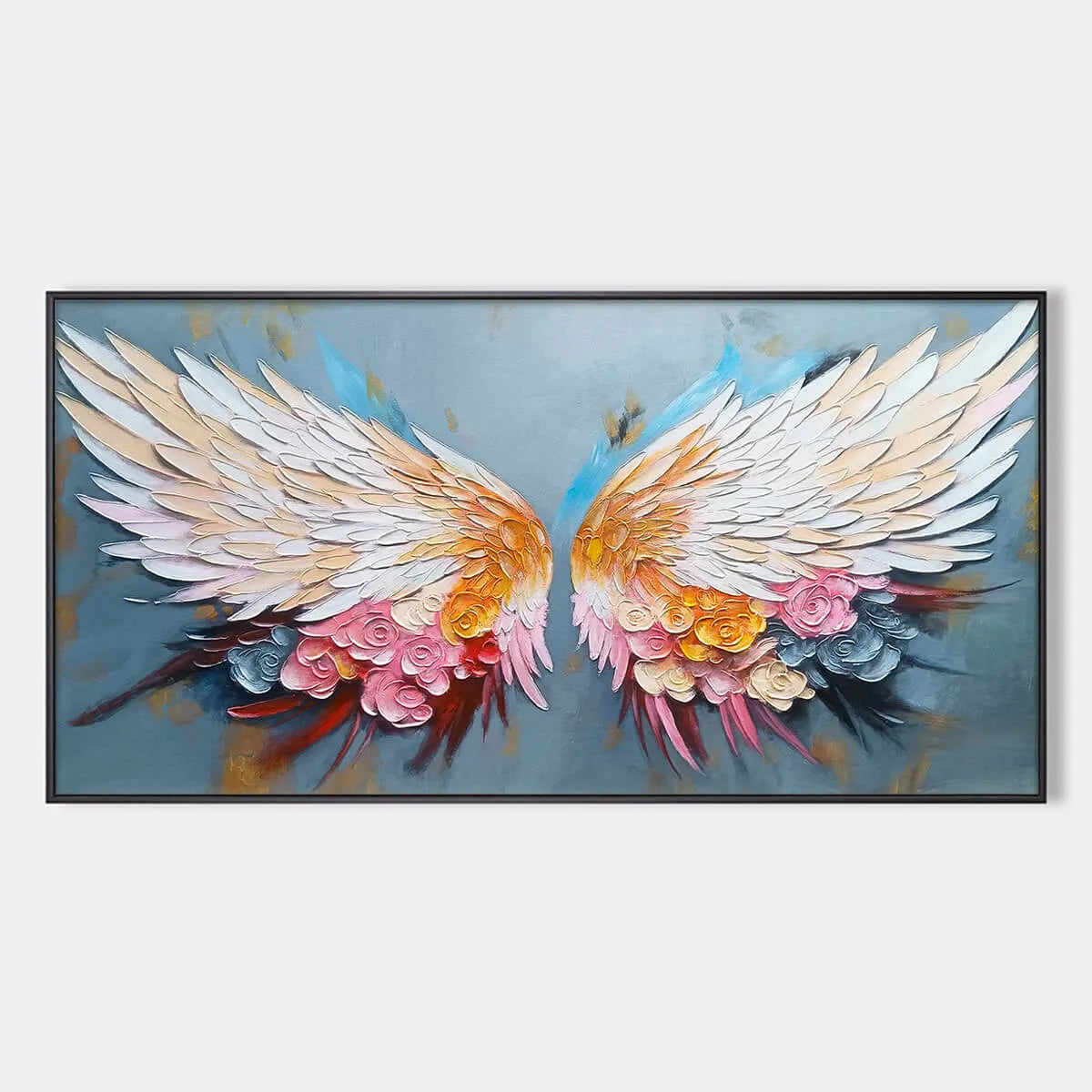 FLORAL FLIGHT: Textured Floral Wings Oil Painting on Canvas