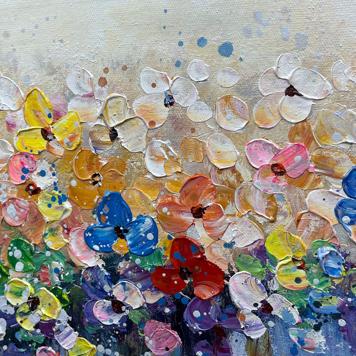 FLOWERFALL: Panoramic Abstract Floral Oil Painting with Watercolor Effect - Image 6