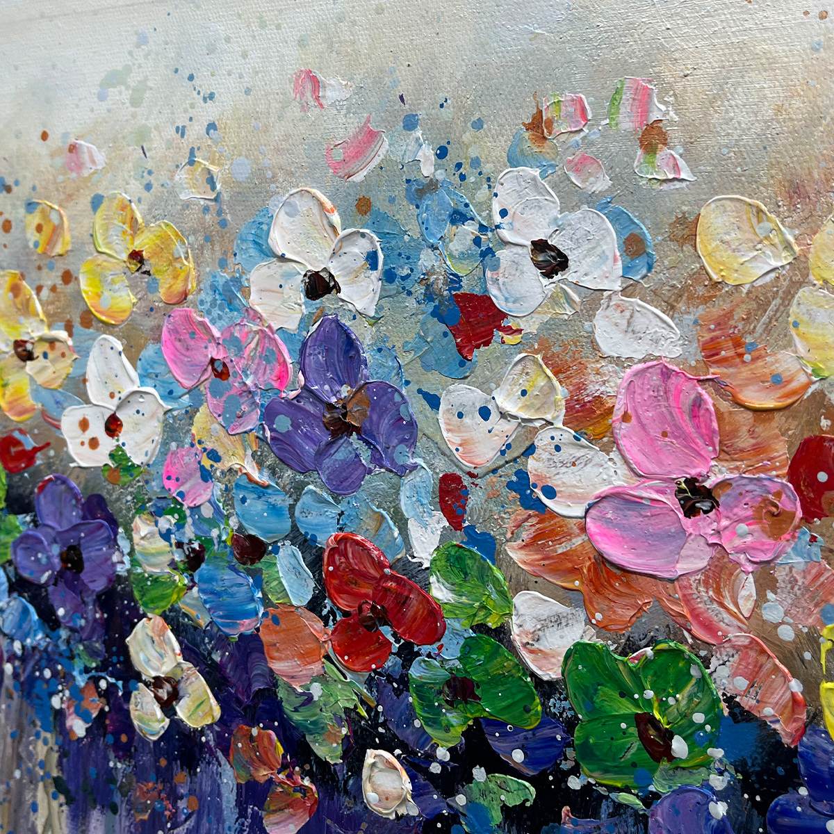 FLOWERFALL: Panoramic Abstract Floral Oil Painting with Watercolor Effect - Image 4