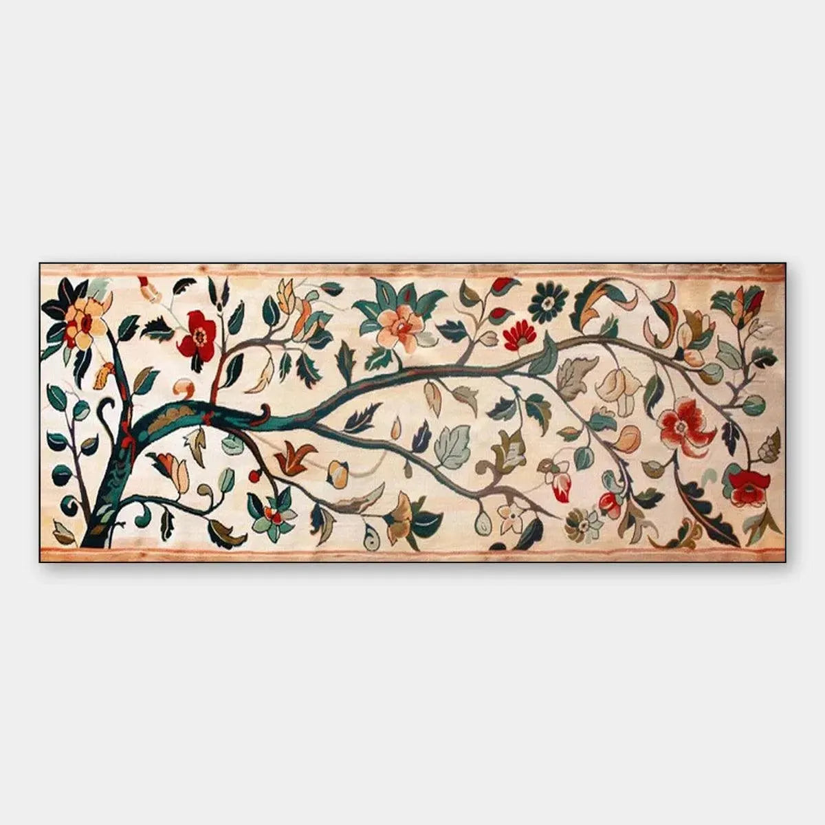 FLOWERING BRANCH TAPESTRY PANORAMIC: Floral Tapestry Painting, Panoramic Wall Art