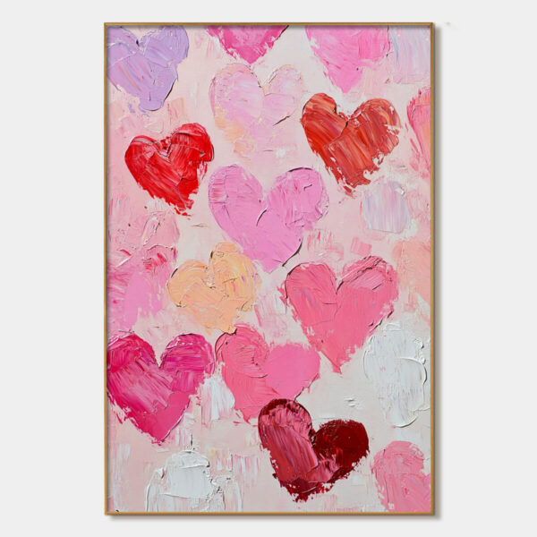 FLUTTERING HEARTS: Colorful Impasto Abstract Oil Painting of Hearts