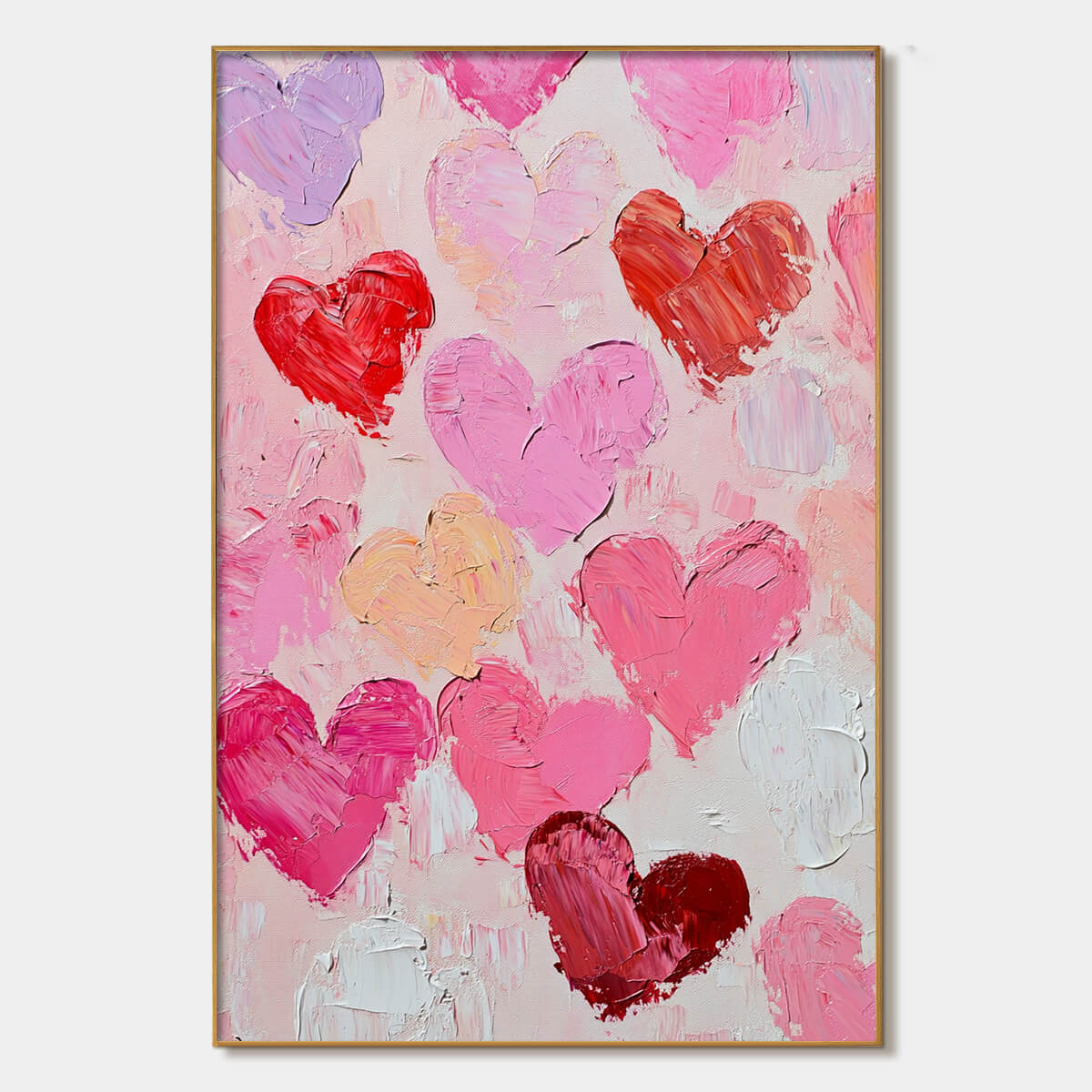 FLUTTERING HEARTS: Colorful Impasto Abstract Oil Painting of Hearts