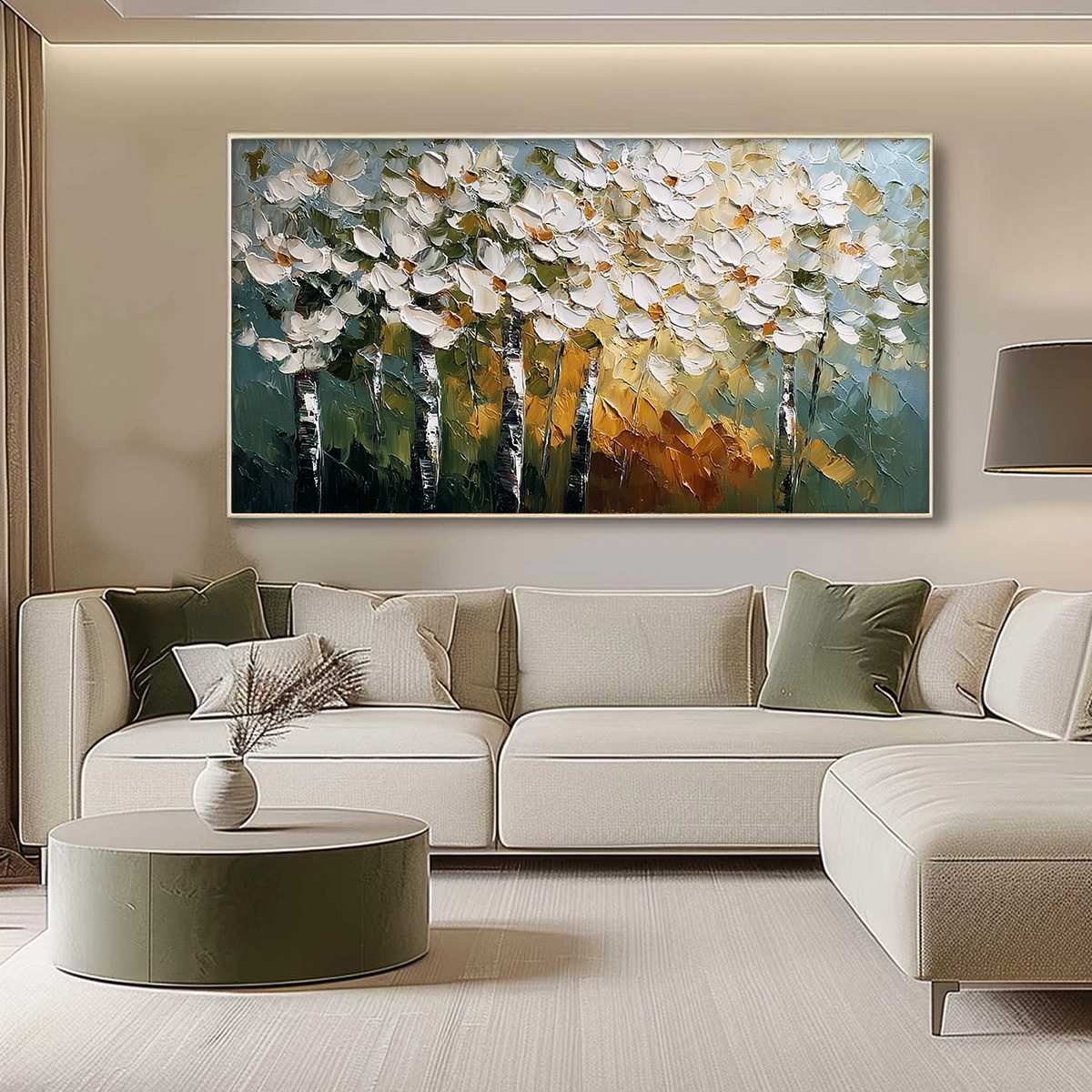 FOREST OF LIGHT: Heavily Textured Palette Knife Birch Tree Forest Painting - Image 4