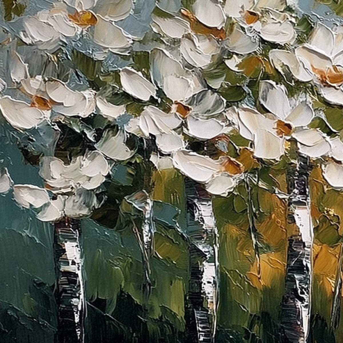 FOREST OF LIGHT: Heavily Textured Palette Knife Birch Tree Forest Painting - Image 3