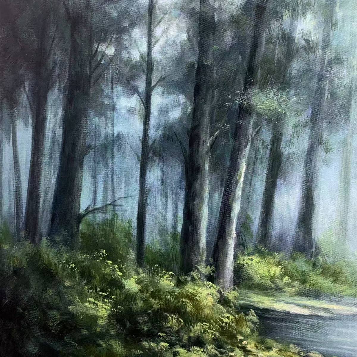 Ready to Ship | FOREST WHISPERS: Panoramic Misty Forest Oil Painting - Image 2