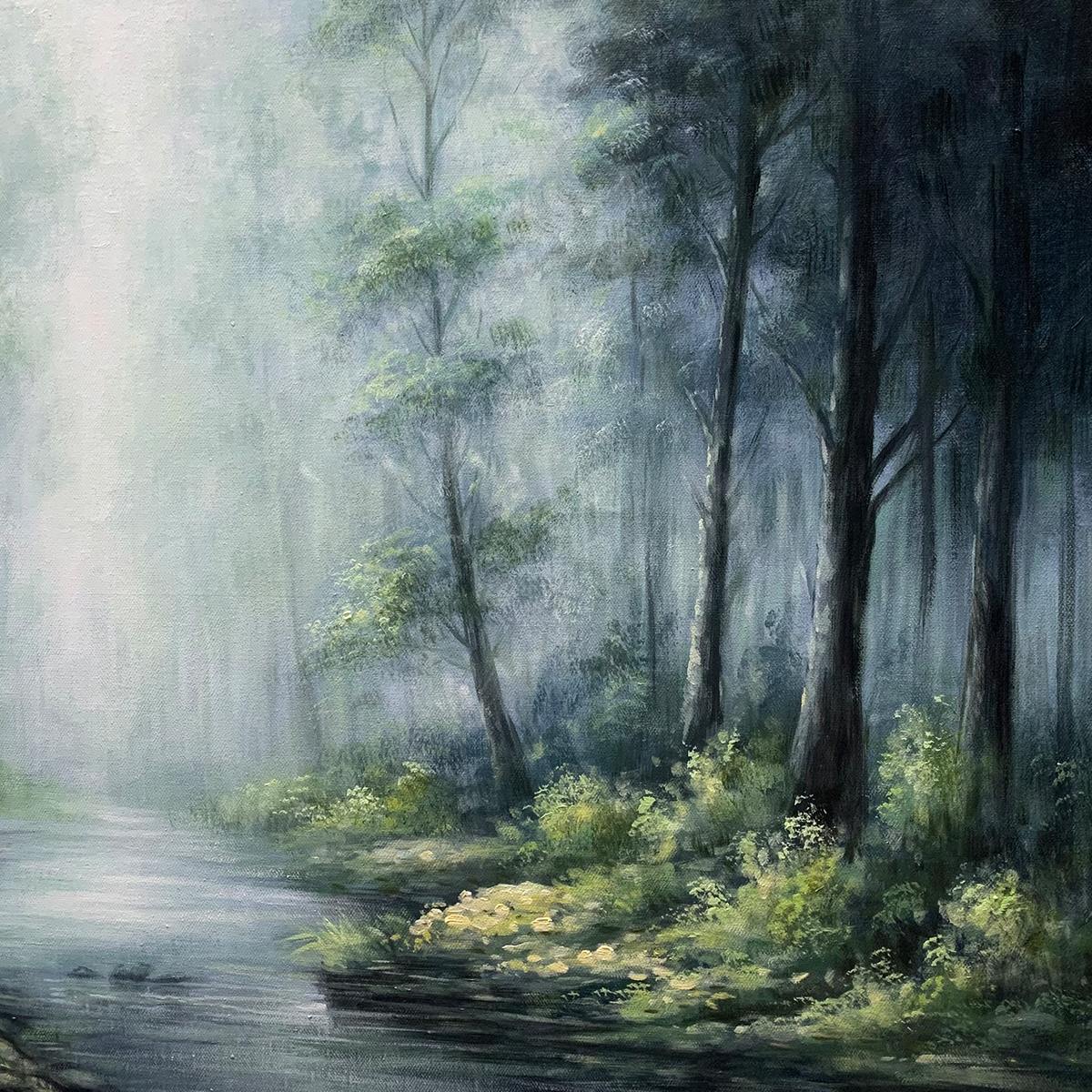 Ready to Ship | FOREST WHISPERS: Panoramic Misty Forest Oil Painting - Image 4
