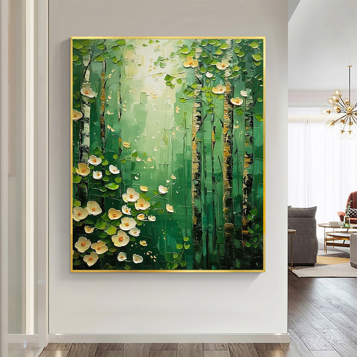 FOREST BLOOM: Textured Impasto Forest and Flowers Oil Painting - Image 6