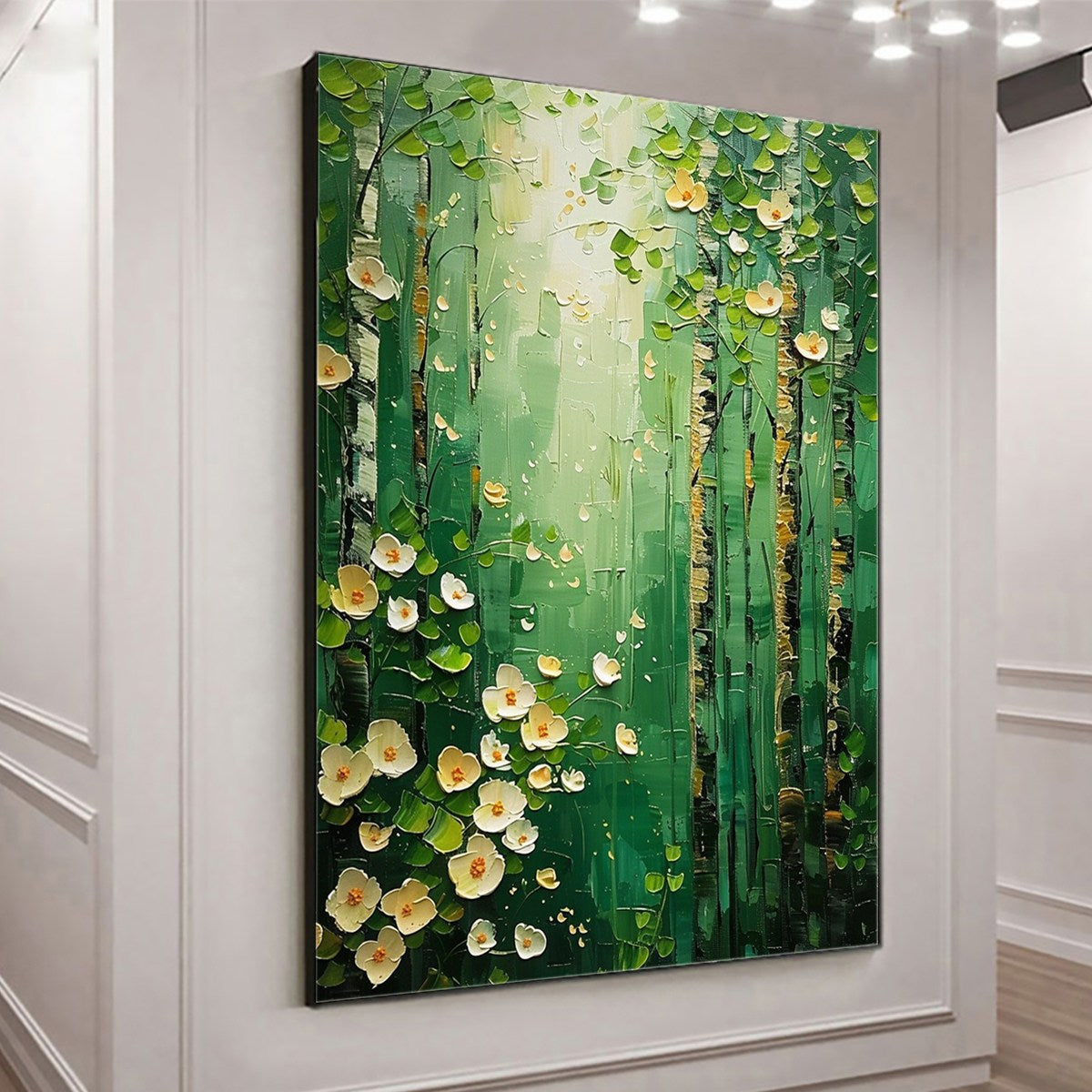 FOREST BLOOM: Textured Impasto Forest and Flowers Oil Painting - Image 4