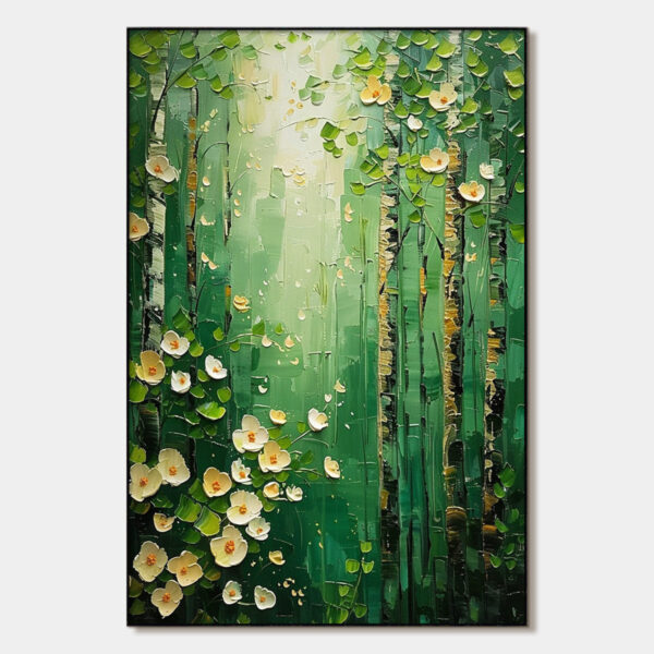 FOREST BLOOM: Textured Impasto Forest and Flowers Oil Painting