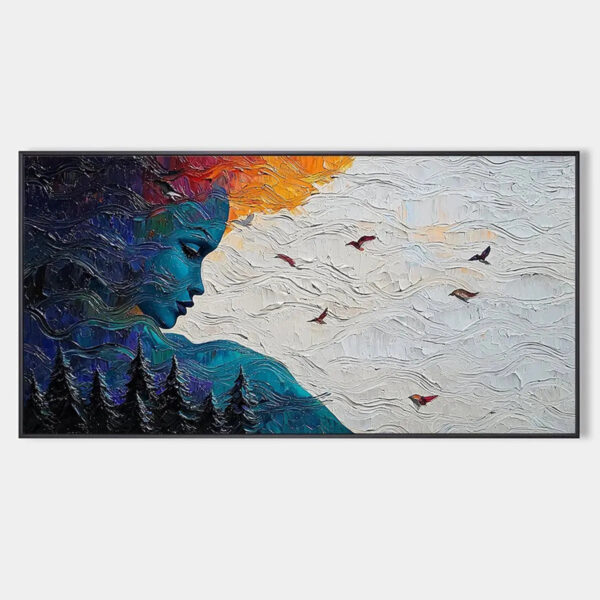 FOREST MUSE: Textured Impasto Portrait with Nature Oil Painting