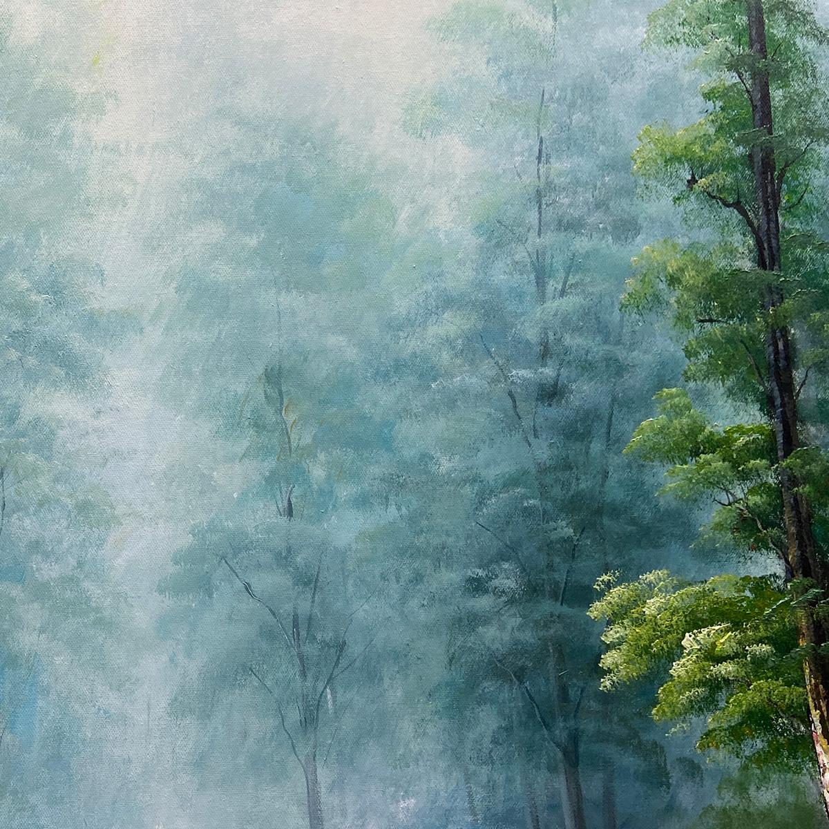 FOREST PATH: Panoramic Forest Painting with Stream, Misty Landscape, Canvas Wall Art - Image 6