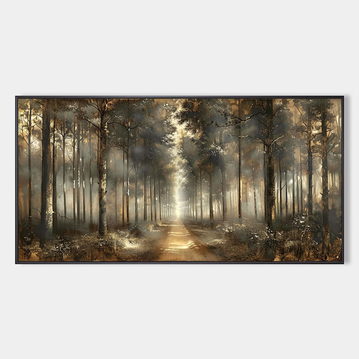 FOREST PATH: Panoramic Misty Forest Landscape Oil Painting