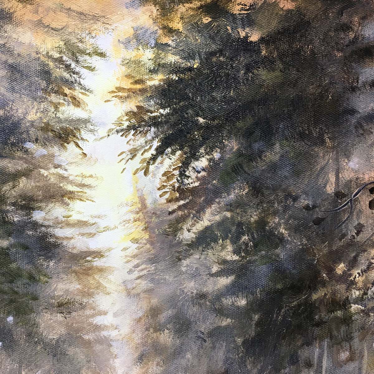 FOREST PATH: Panoramic Misty Forest Landscape Oil Painting - Image 3