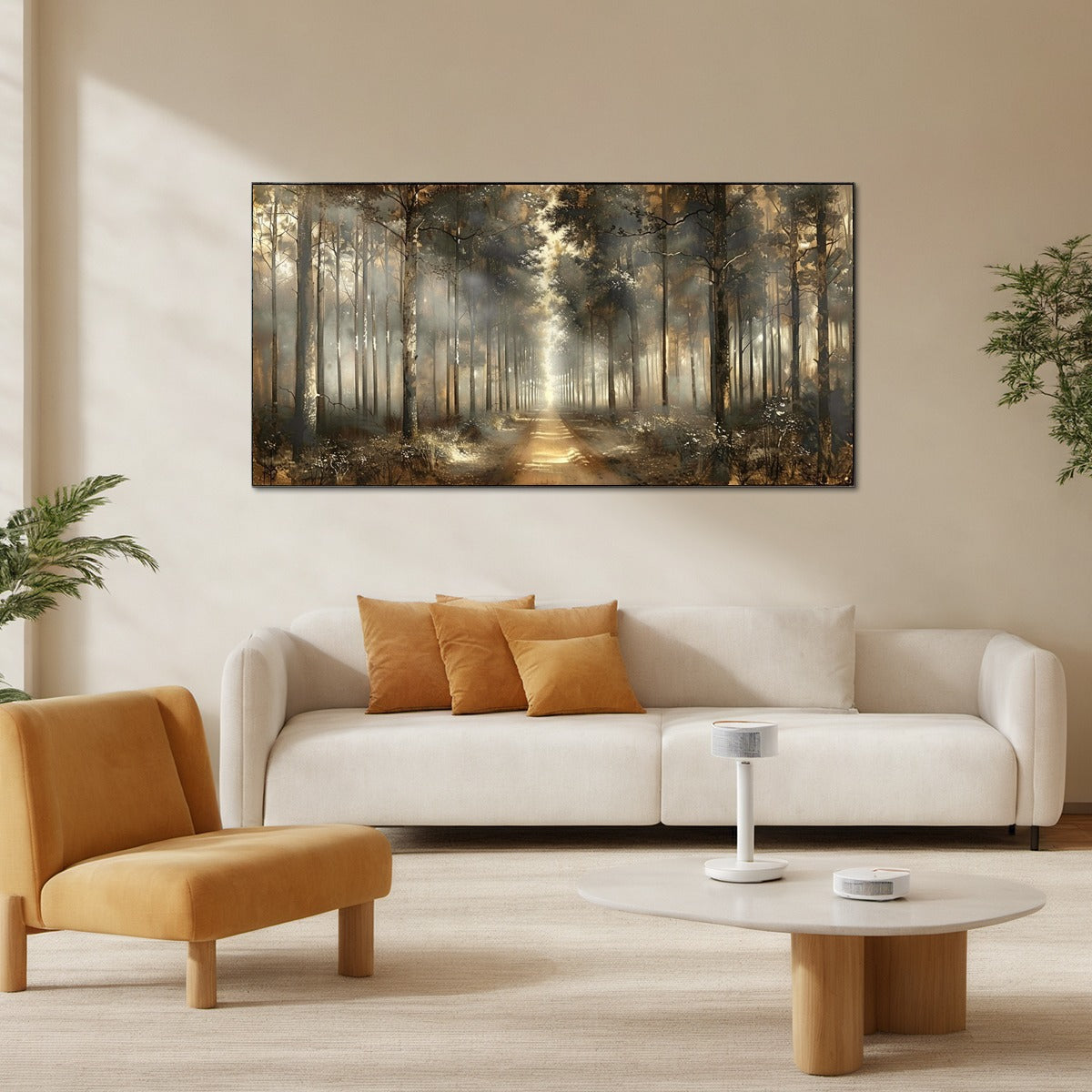 FOREST PATH: Panoramic Misty Forest Landscape Oil Painting - Image 4