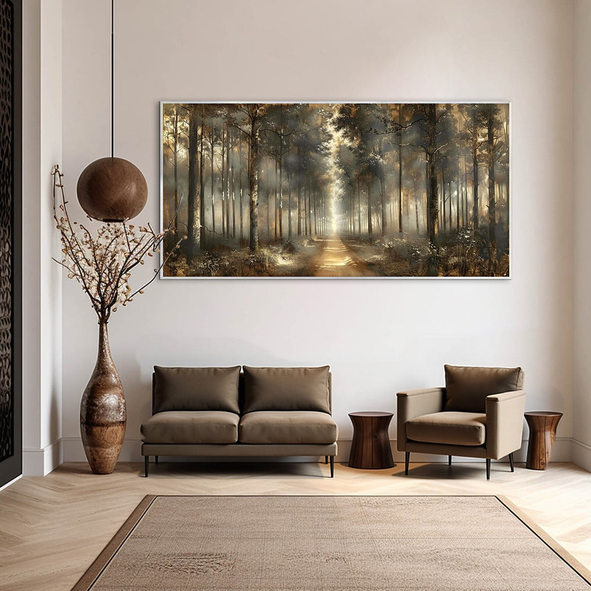 FOREST PATH: Panoramic Misty Forest Landscape Oil Painting - Image 7