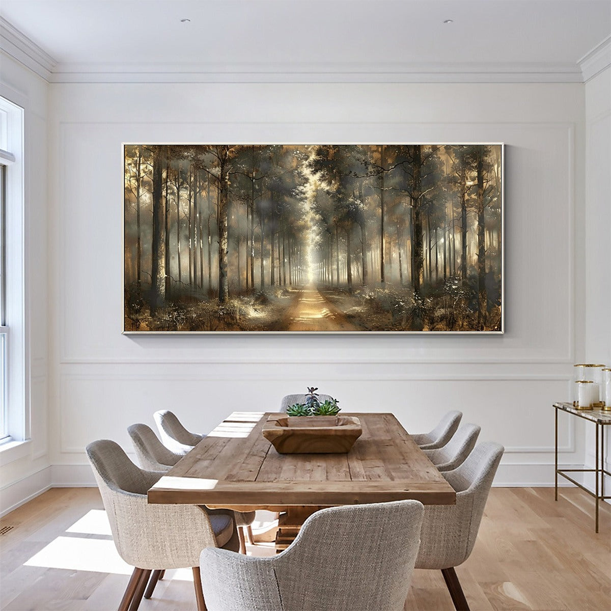 FOREST PATH: Panoramic Misty Forest Landscape Oil Painting - Image 2