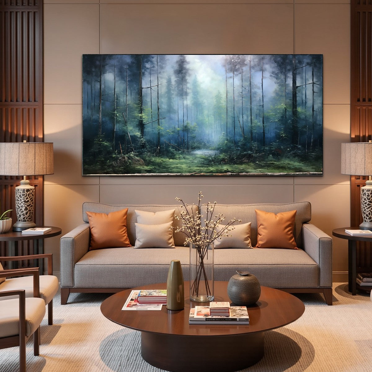 FOREST WHISPERS: Panoramic Misty Forest Oil Painting - Image 6